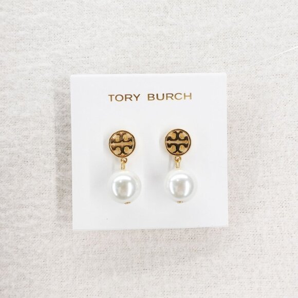 Tory Burch Miller Pearl Drop Earrings White/Gold OS - Picture 8 of 14